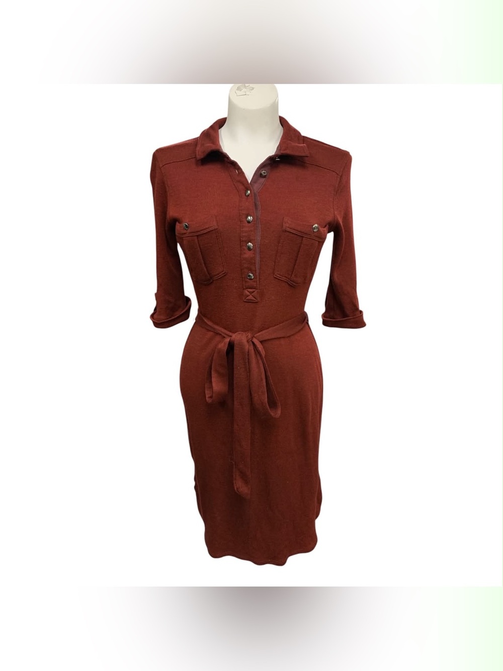 Banana Republic Rust Button-Front Midi Dress with Waist Tie Size S